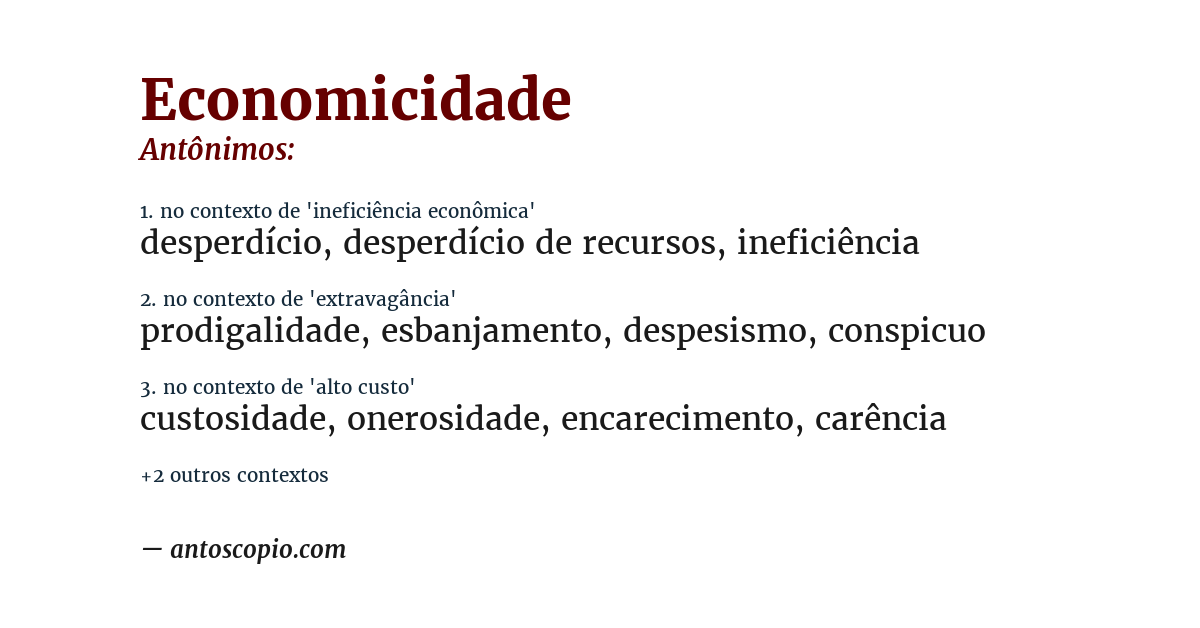 Antônimo de economicidade