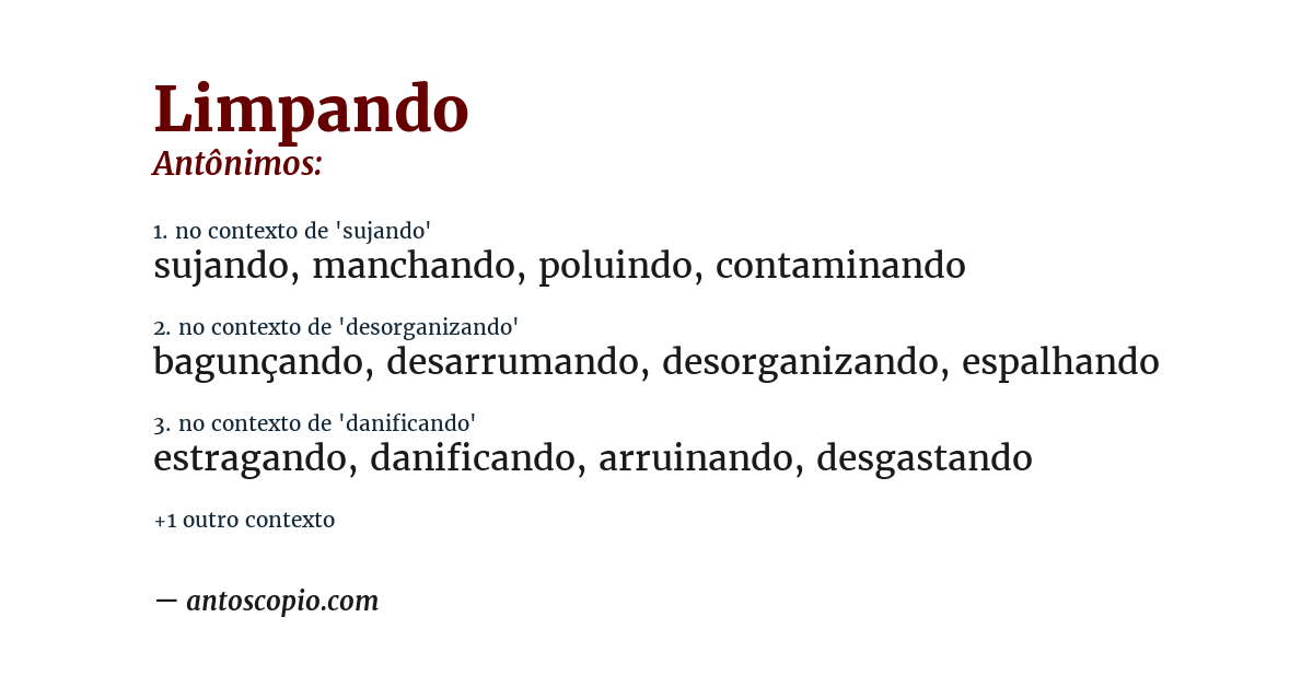 Antônimo de limpando