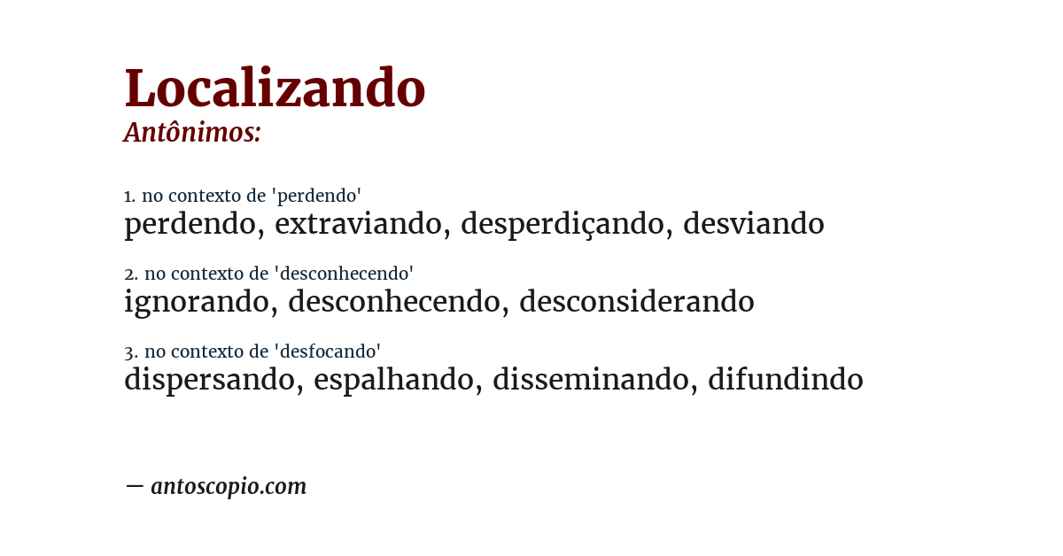 Antônimo de localizando