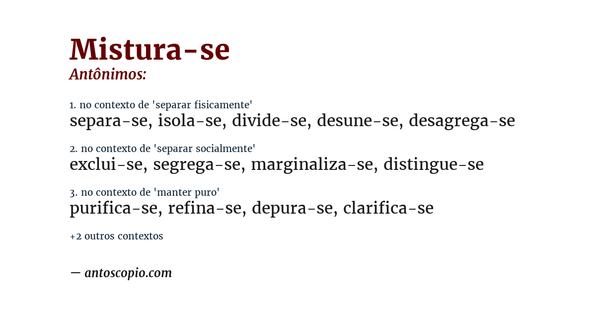Antônimo de mistura-se