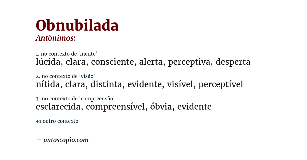 Antônimo de obnubilada
