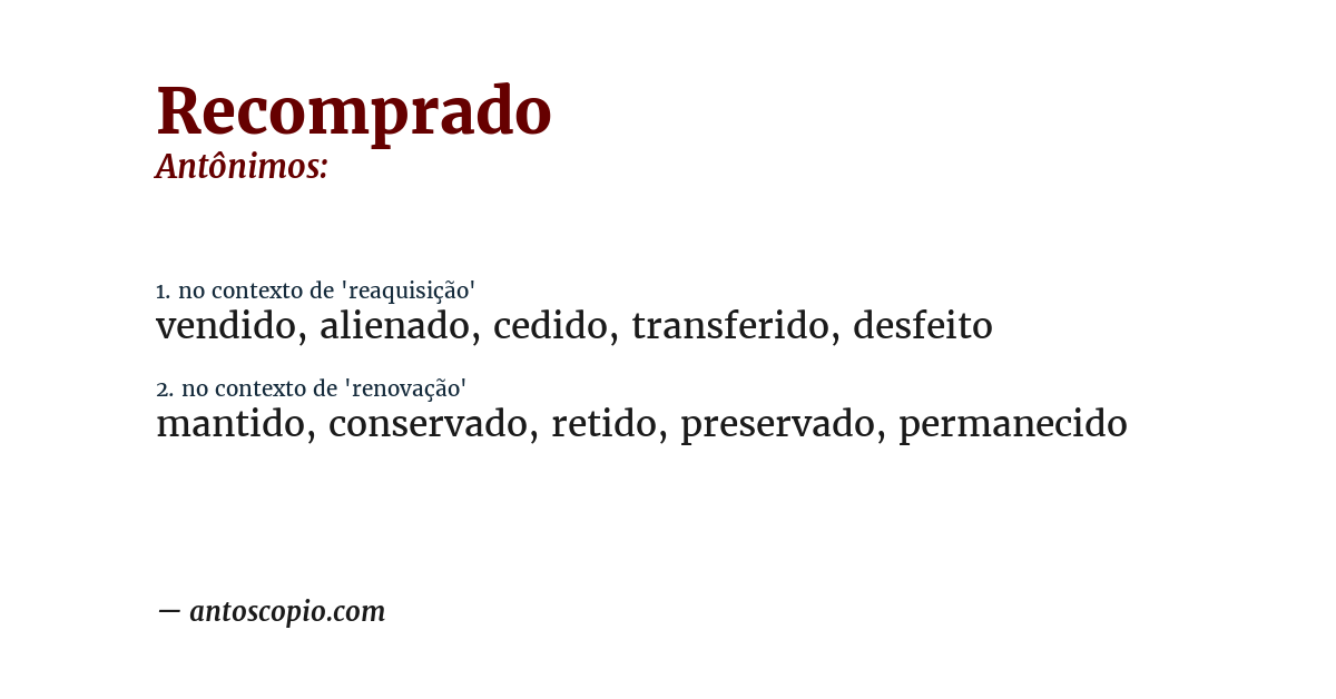 Antônimo de recomprado