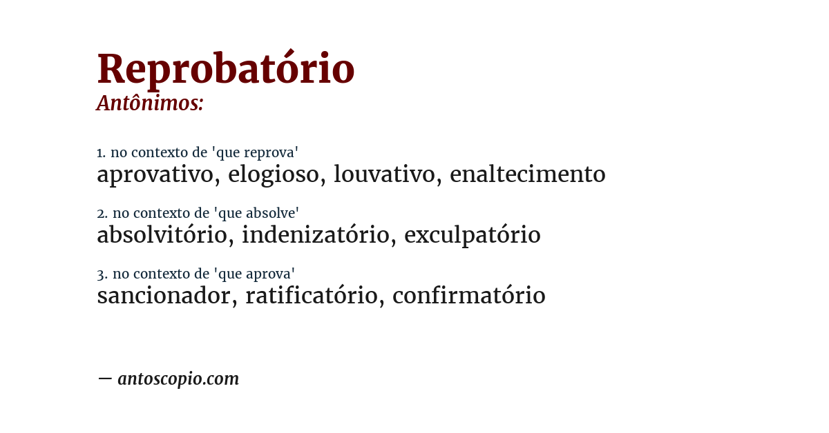 Antônimo de reprobatório