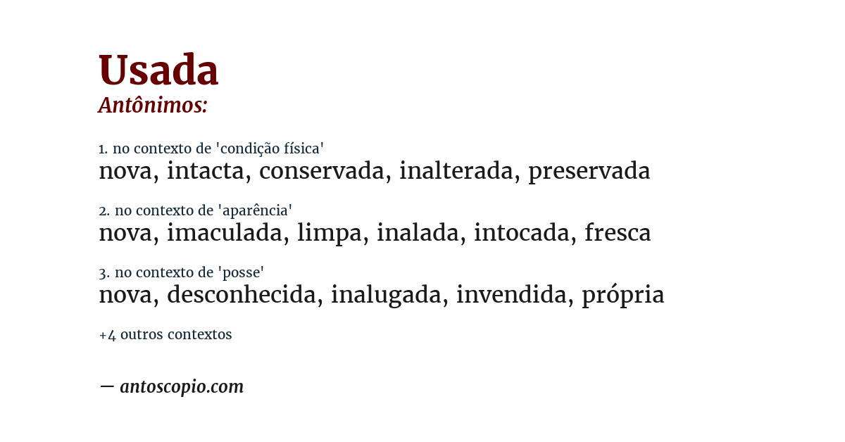 Antônimo de usada