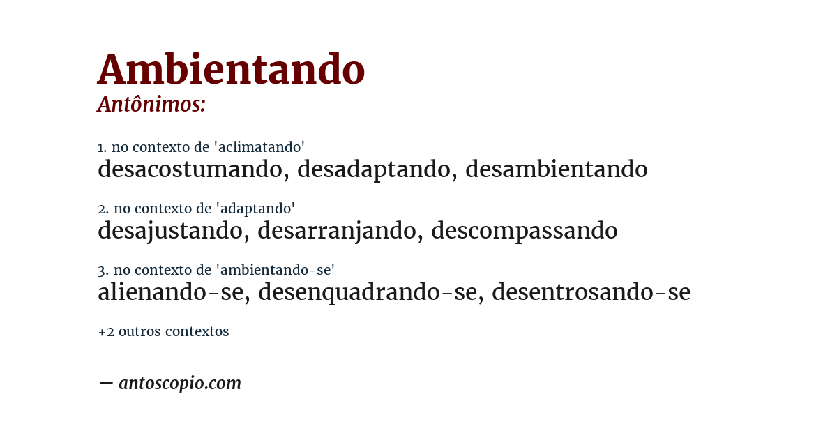 Antônimo de ambientando