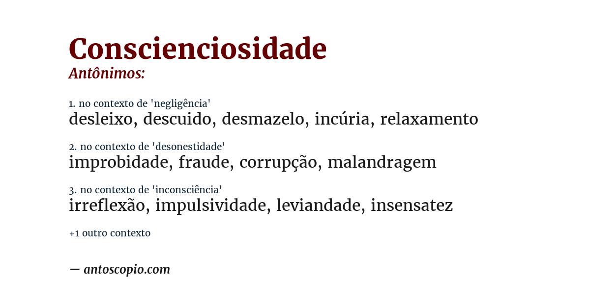 Antônimo de conscienciosidade