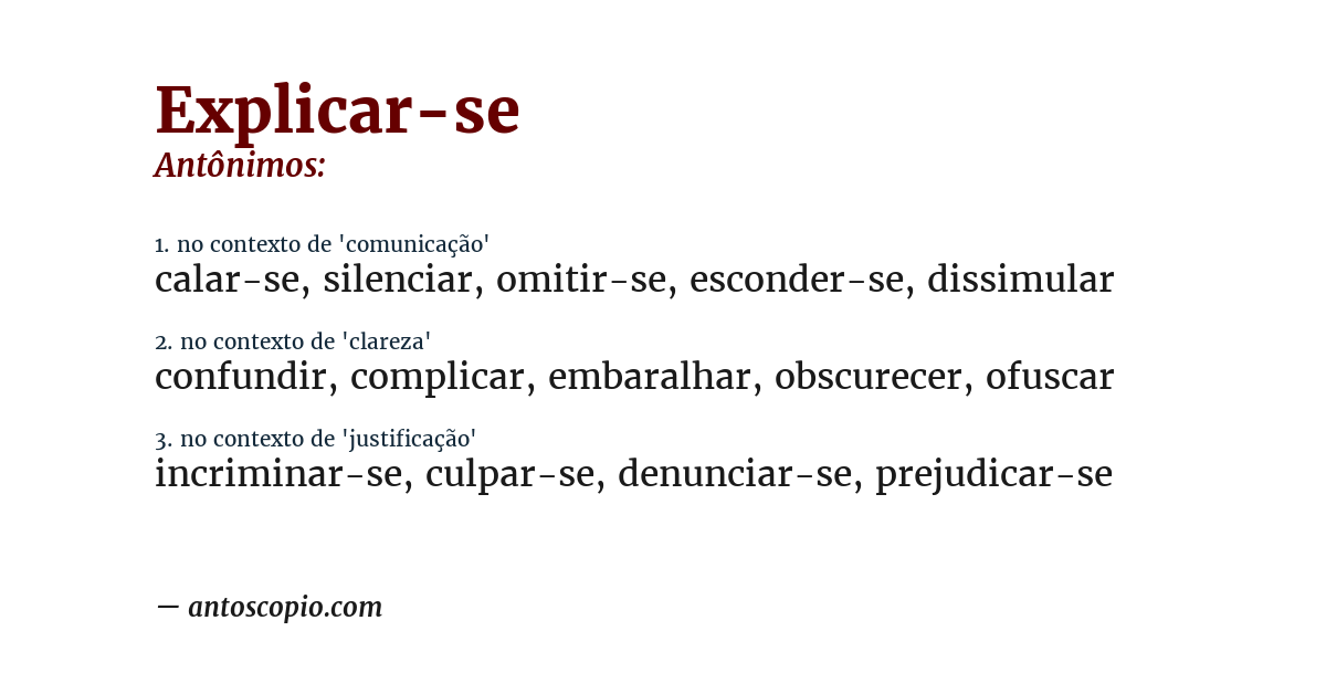 Antônimo de explicar-se