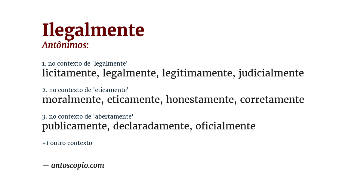 Antônimo de ilegalmente