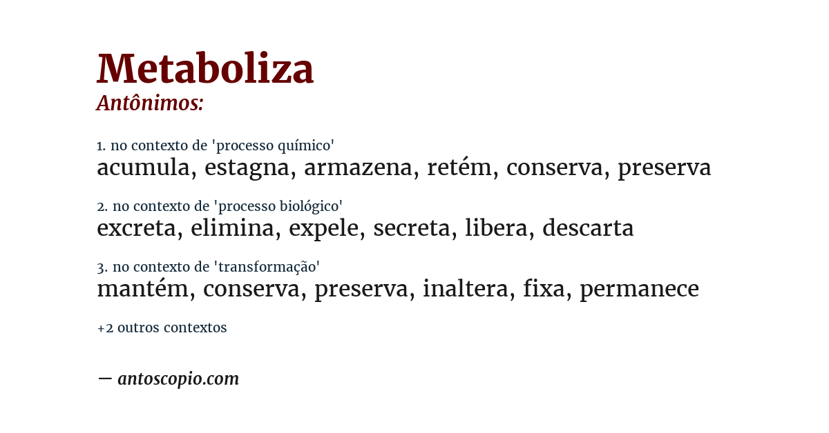 Antônimo de metaboliza