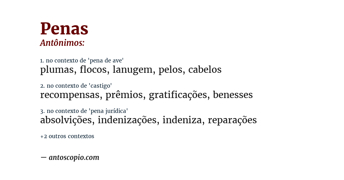 Antônimo de penas