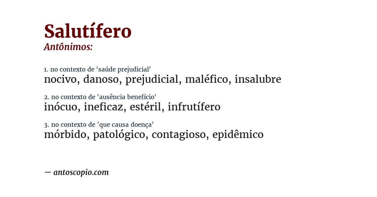 Antônimo de salutífero