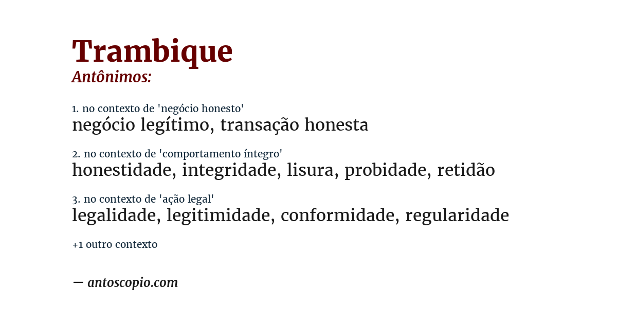 Antônimo de trambique