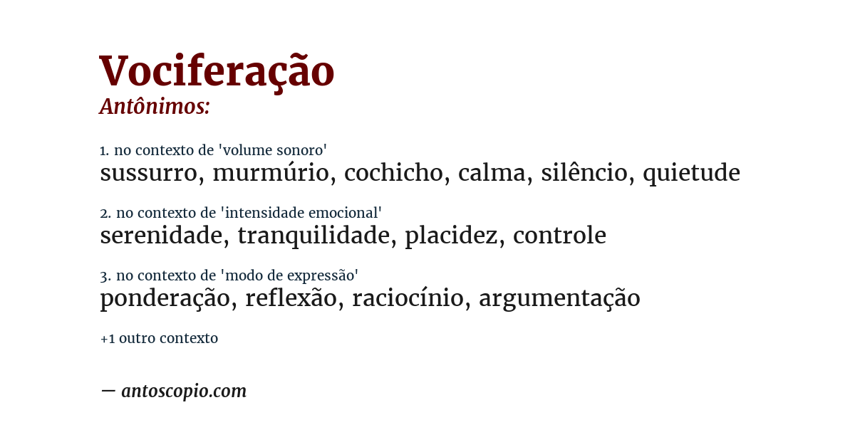 Antônimo de vociferação
