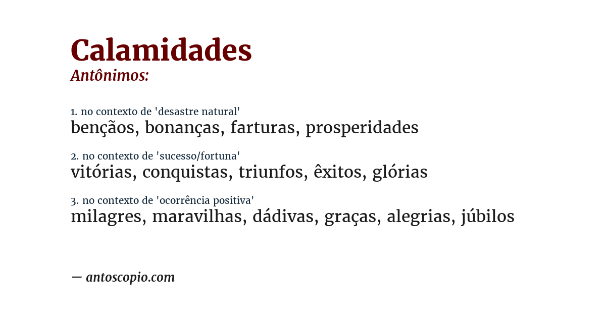 Antônimo de calamidades