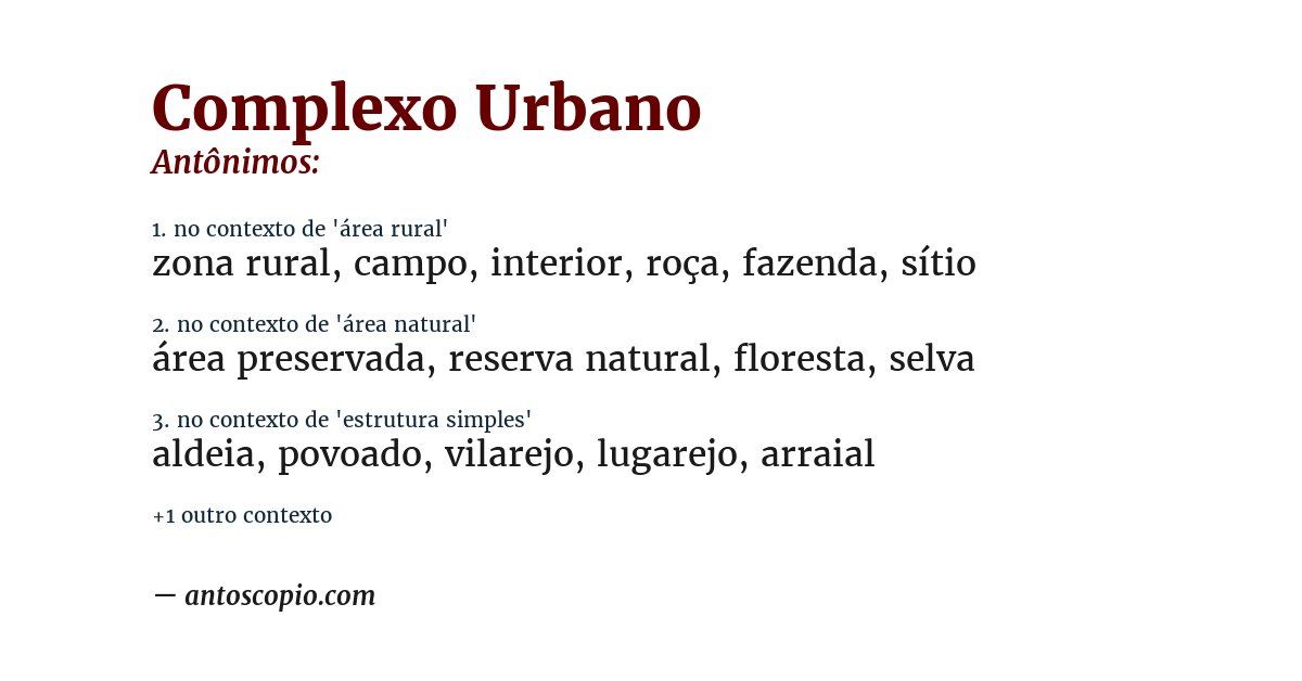 Antônimo de complexo urbano