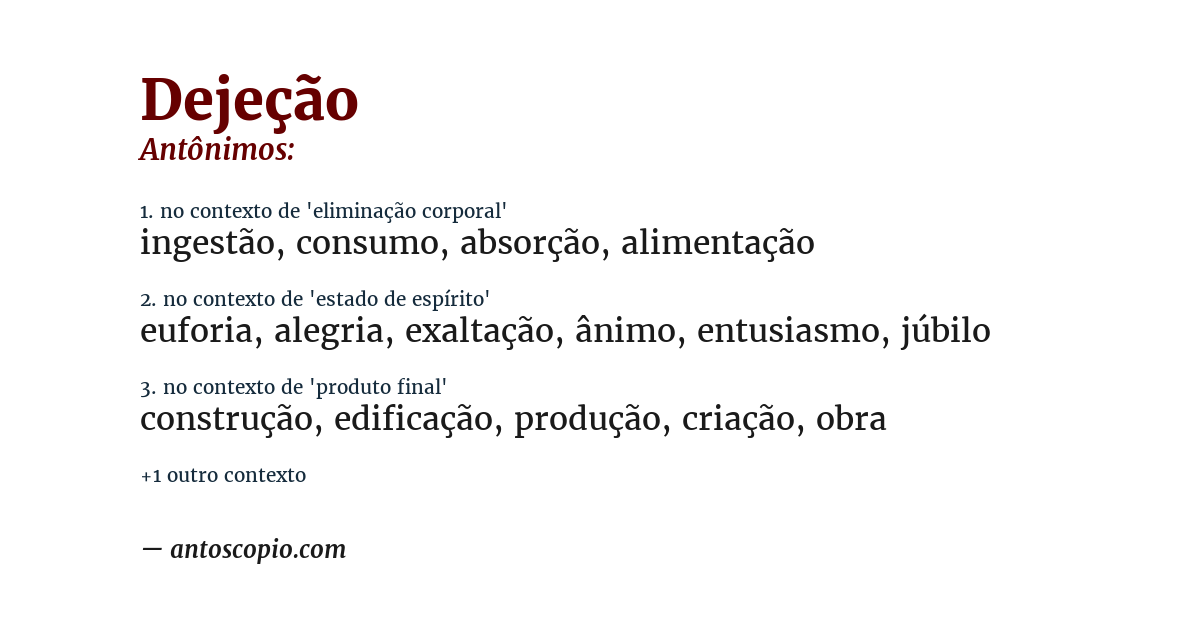 Antônimo de dejeção