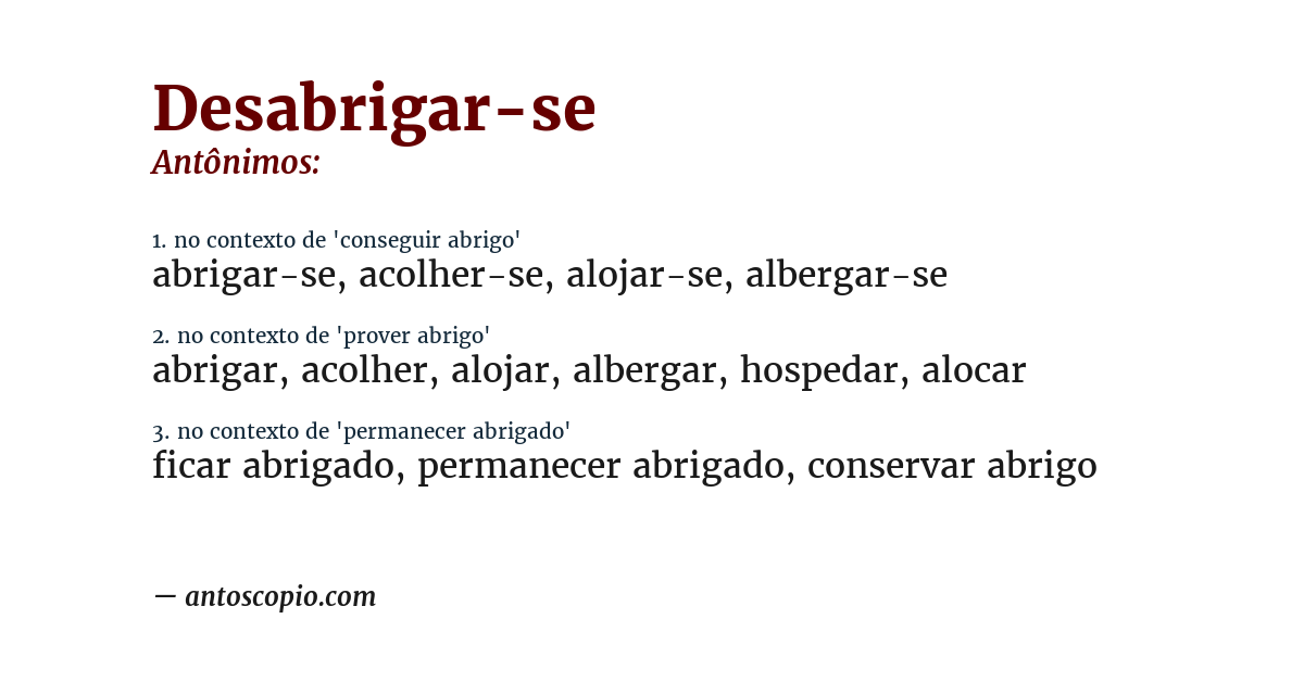 Antônimo de desabrigar-se