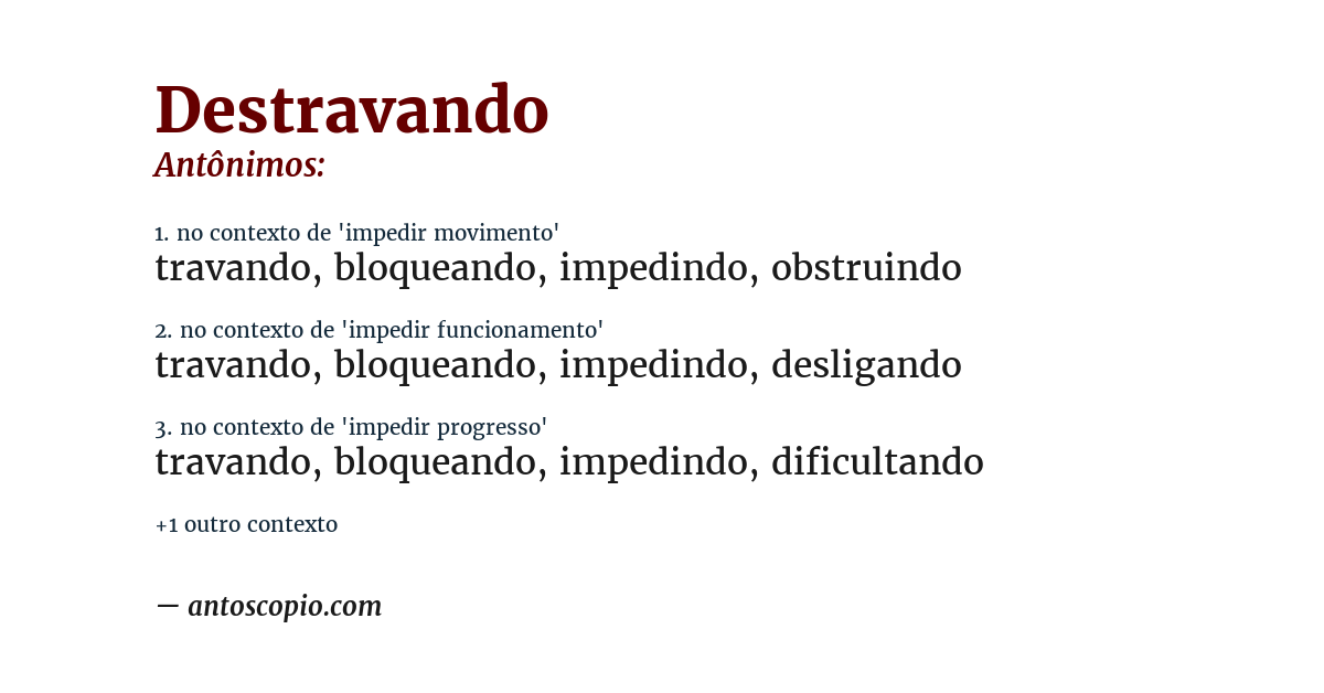 Antônimo de destravando