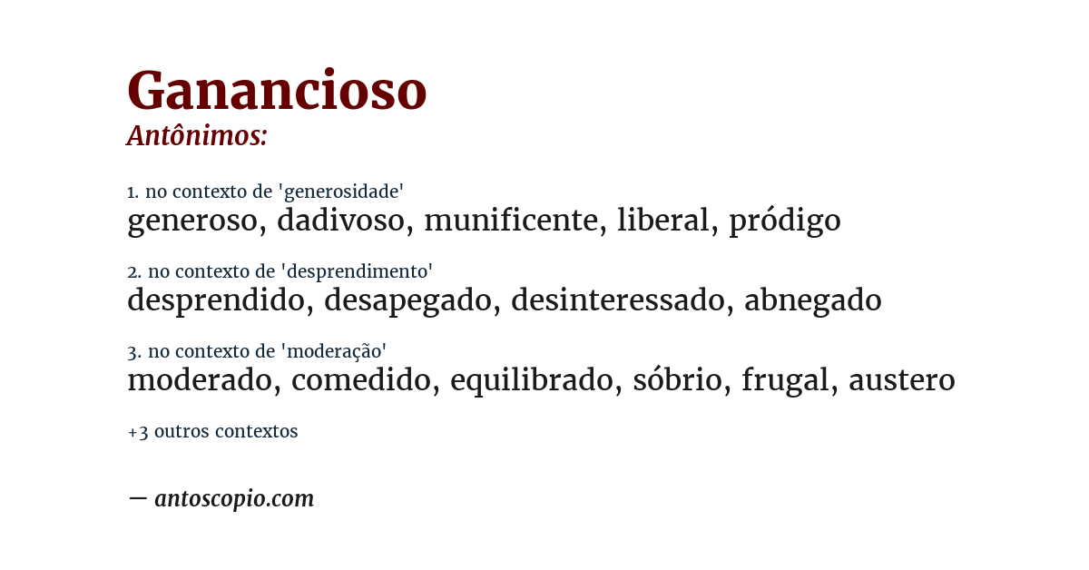 Antônimo de ganancioso