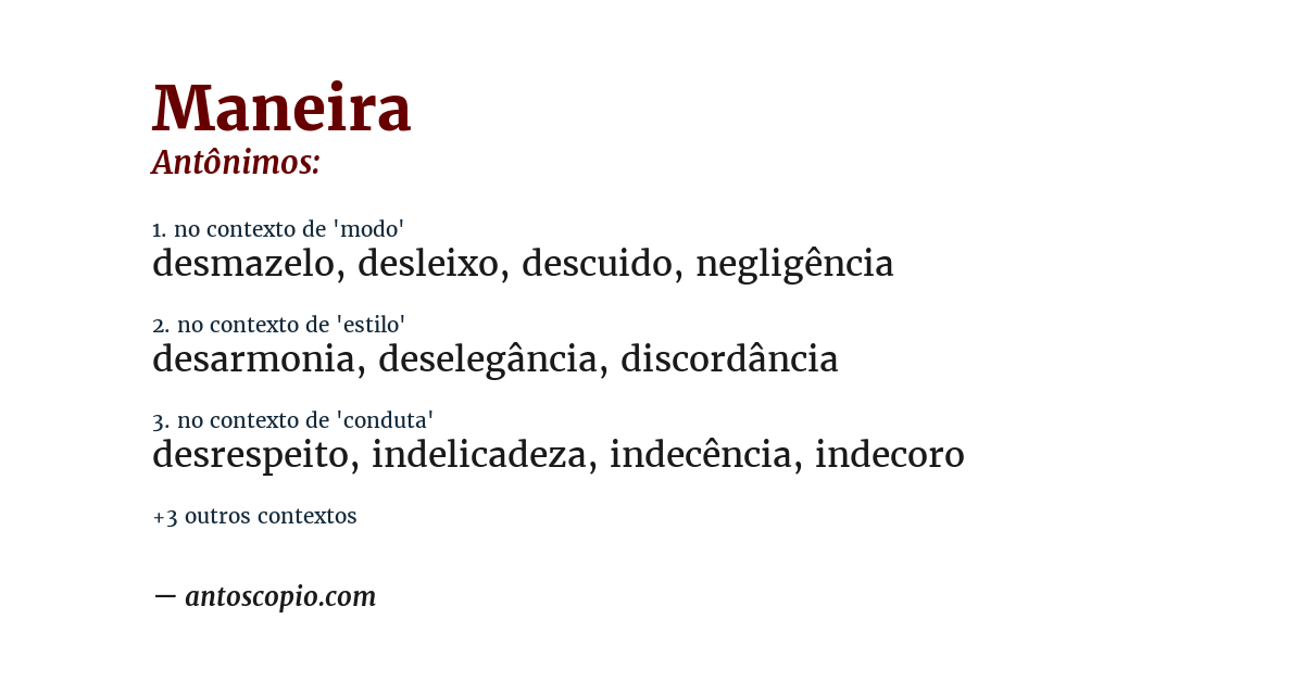 Antônimo de maneira