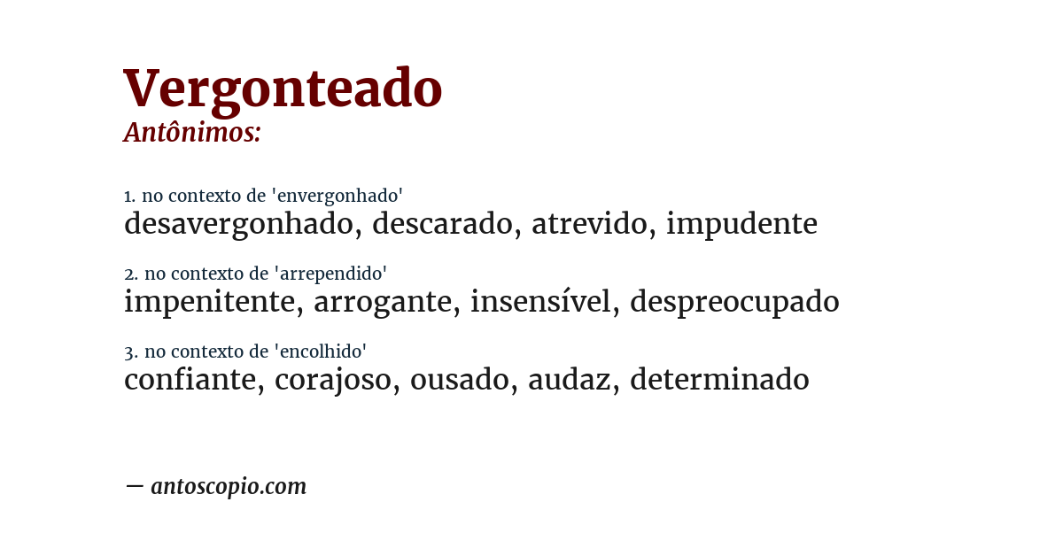 Antônimo de vergonteado