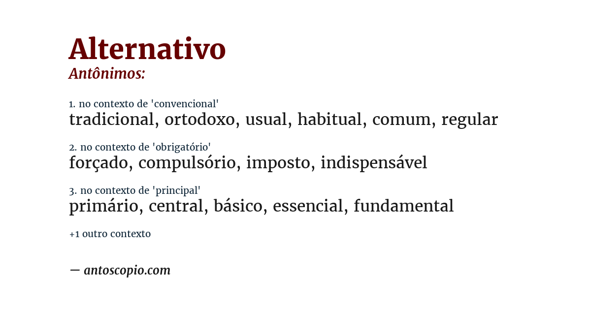 Antônimo de alternativo
