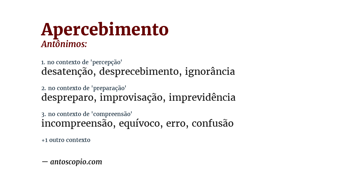 Antônimo de apercebimento