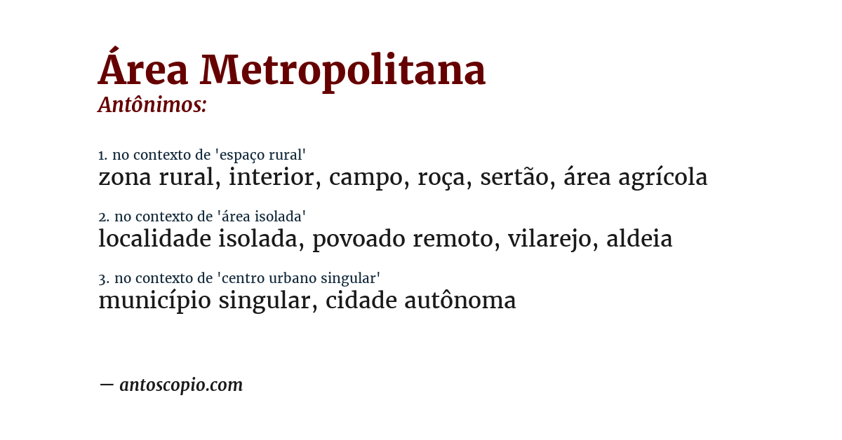 Antônimo de área metropolitana