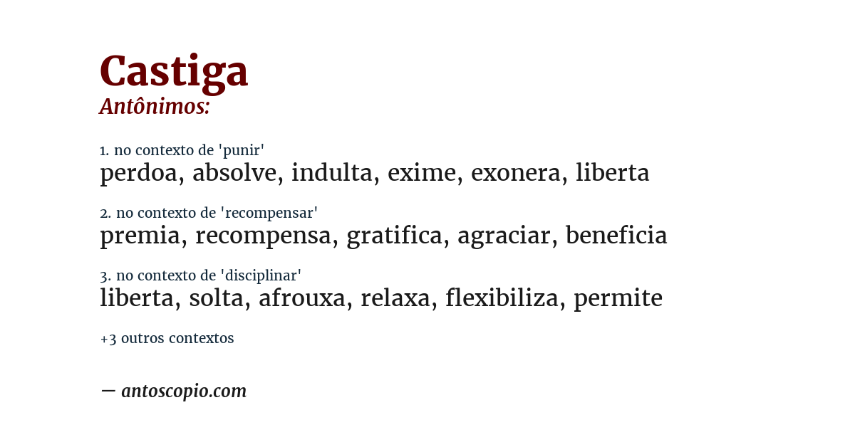 Antônimo de castiga