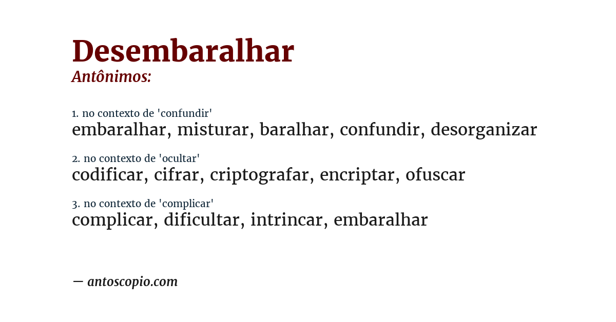 Antônimo de desembaralhar