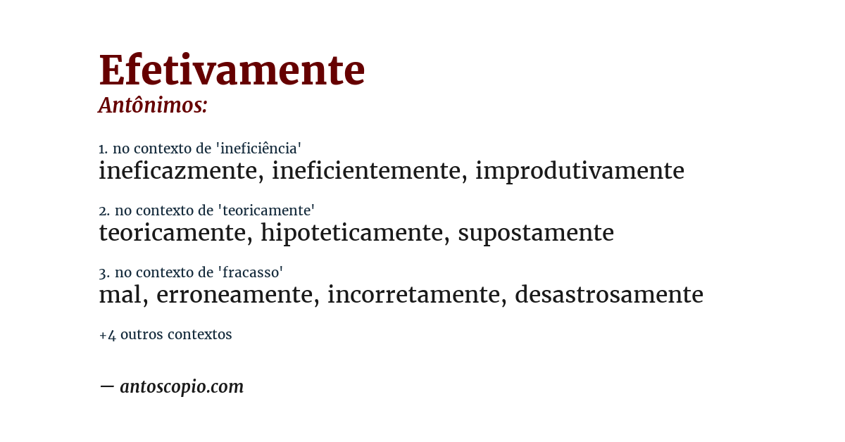 Antônimo de efetivamente