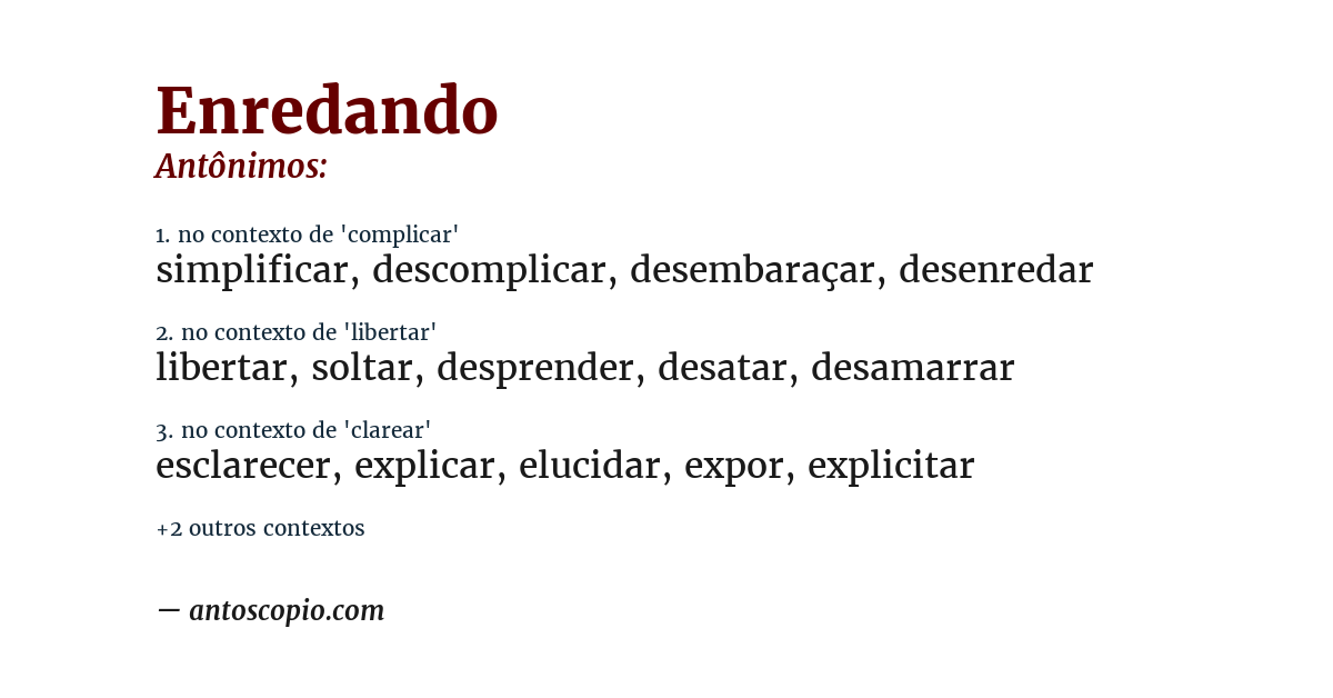 Antônimo de enredando