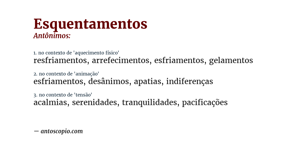 Antônimo de esquentamentos