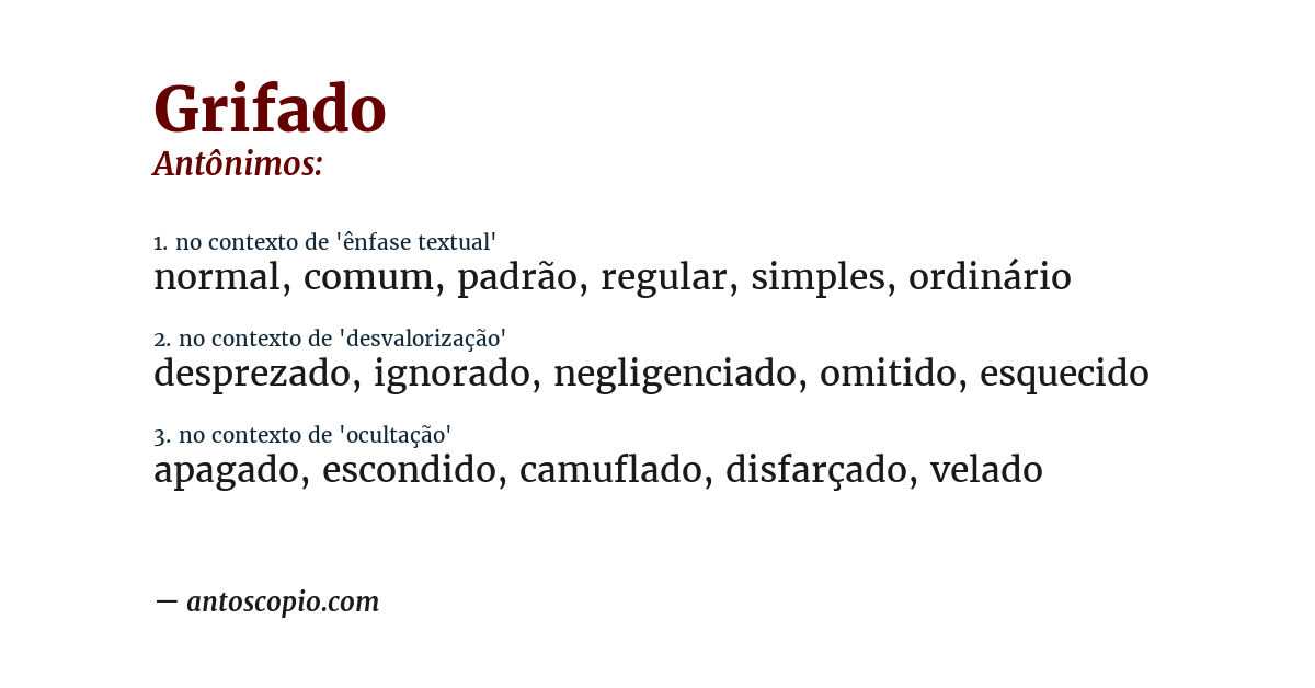 Antônimo de grifado