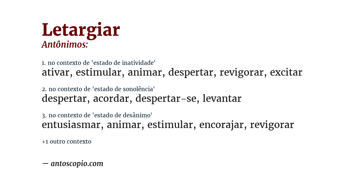 Antônimo de letargiar