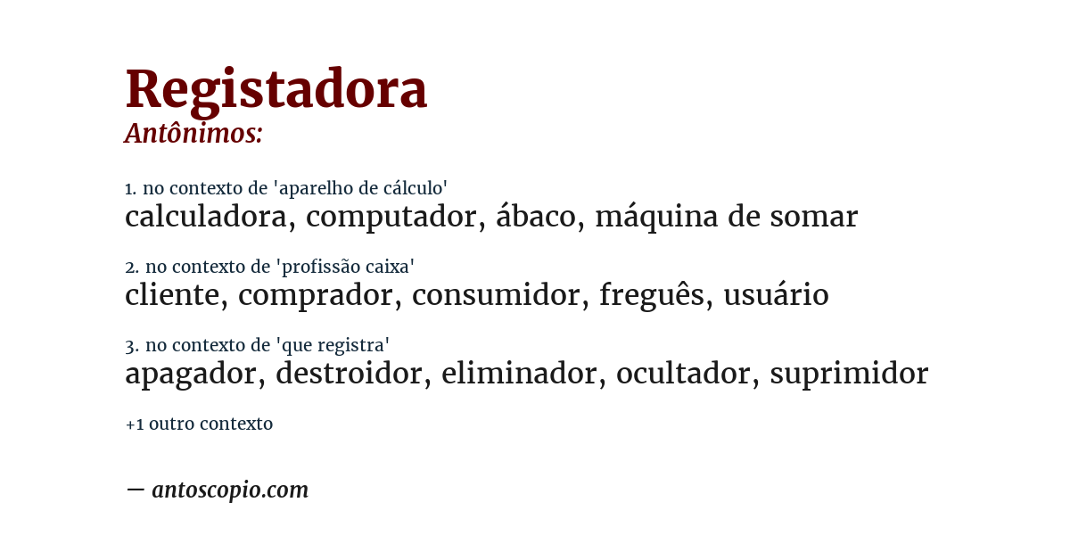 Antônimo de registadora