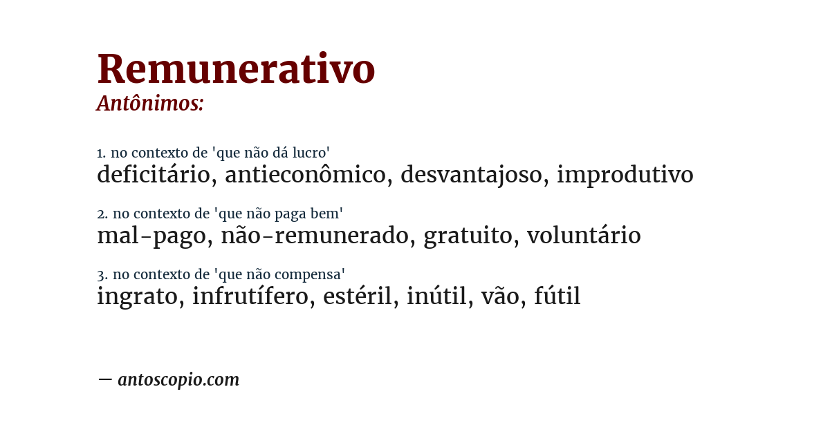Antônimo de remunerativo