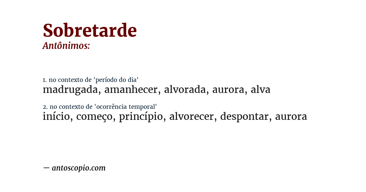 Antônimo de sobretarde