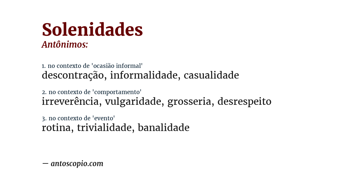 Antônimo de solenidades