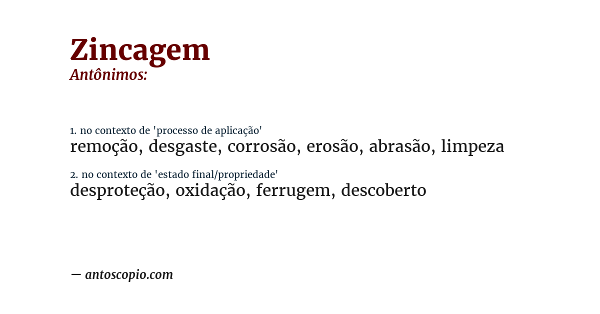 Antônimo de zincagem