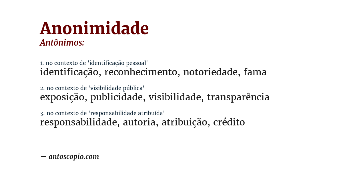 Antônimo de anonimidade