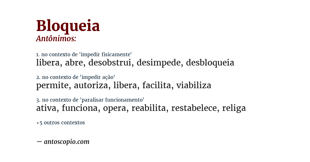 Antônimo de bloqueia