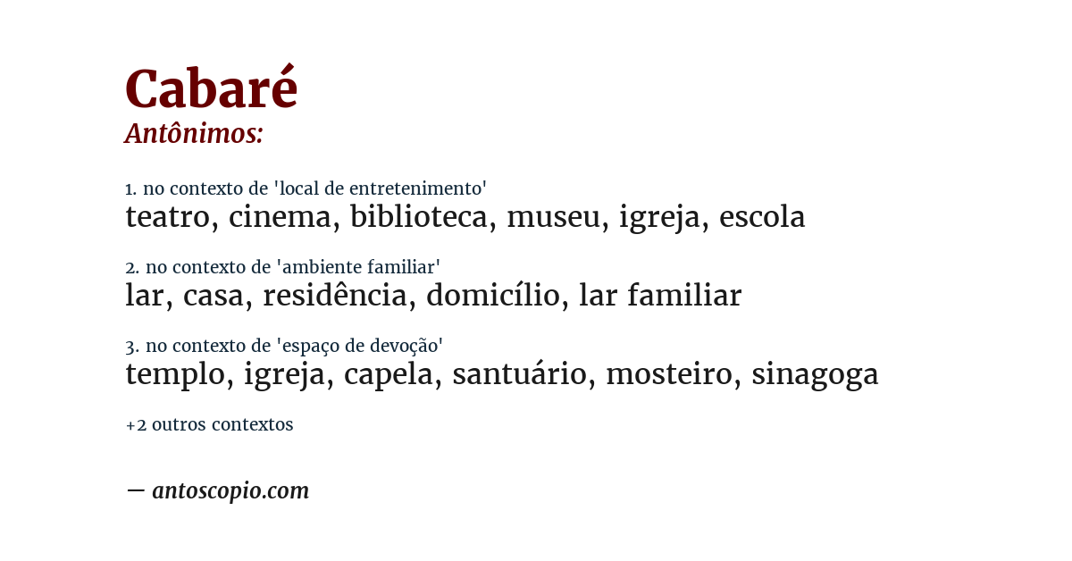 Antônimo de cabaré