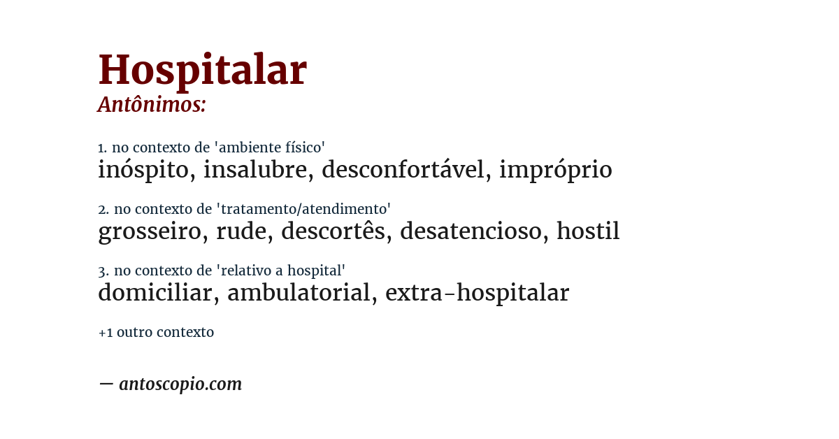 Antônimo de hospitalar