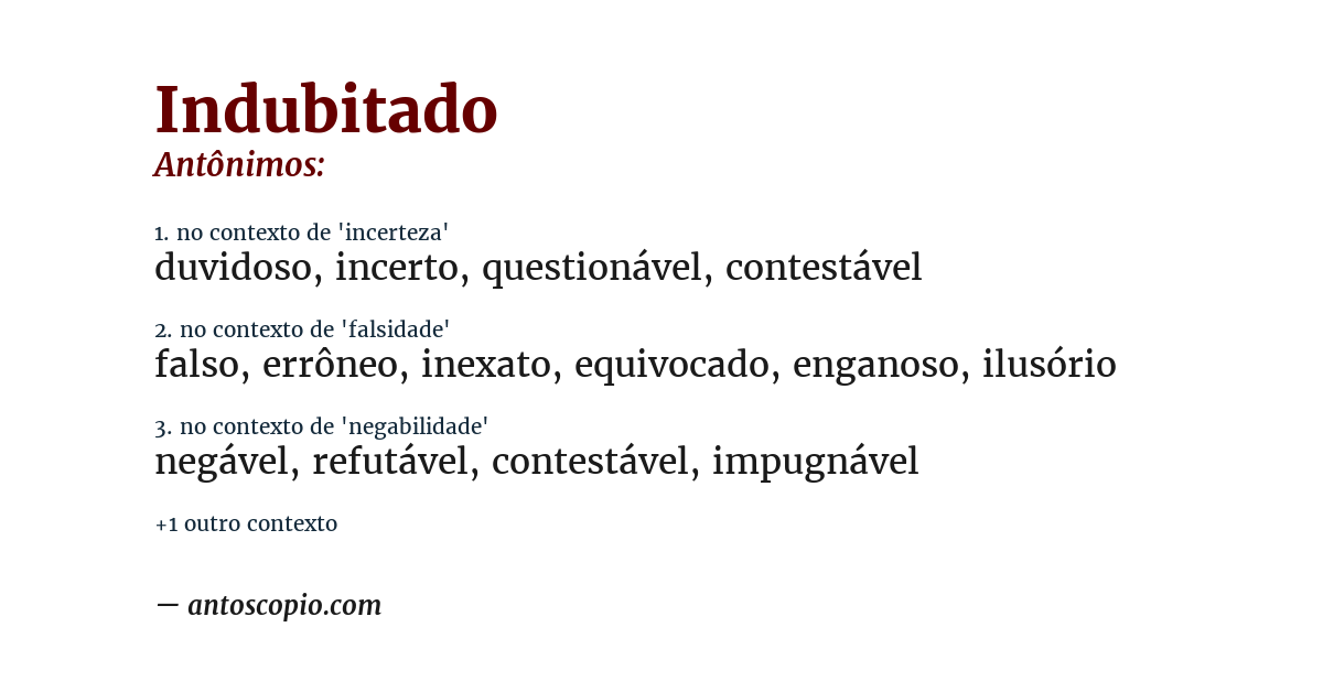 Antônimo de indubitado