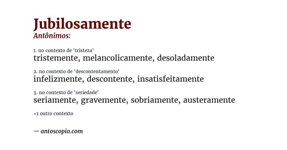 Antônimo de jubilosamente