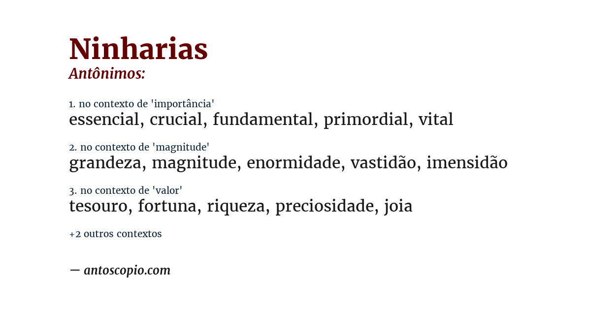 Antônimo de ninharias