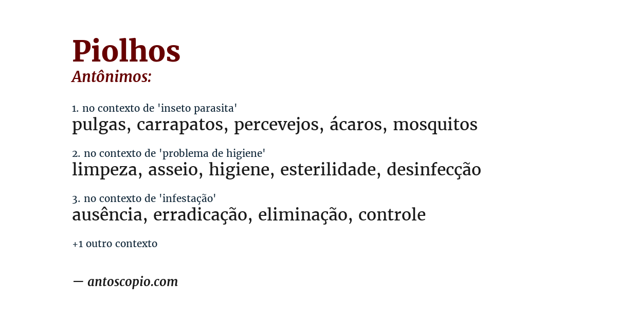 Antônimo de piolhos