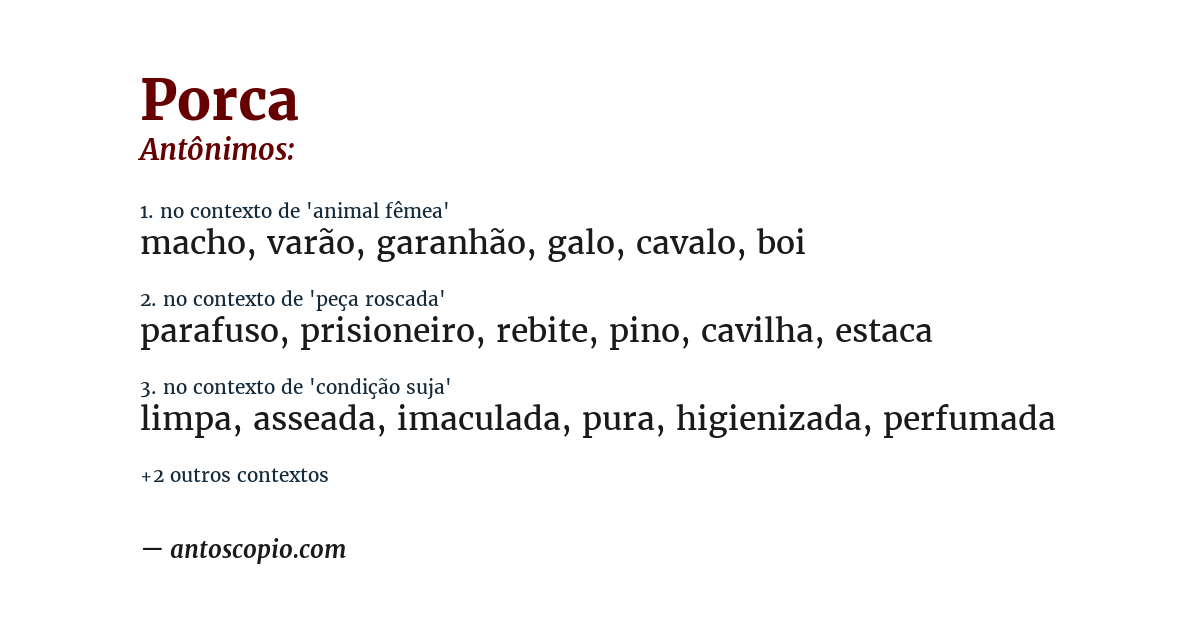 Antônimo de porca