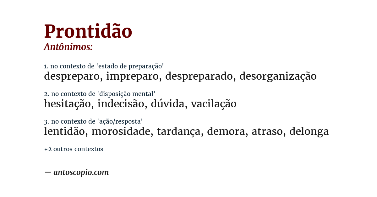 Antônimo de prontidão